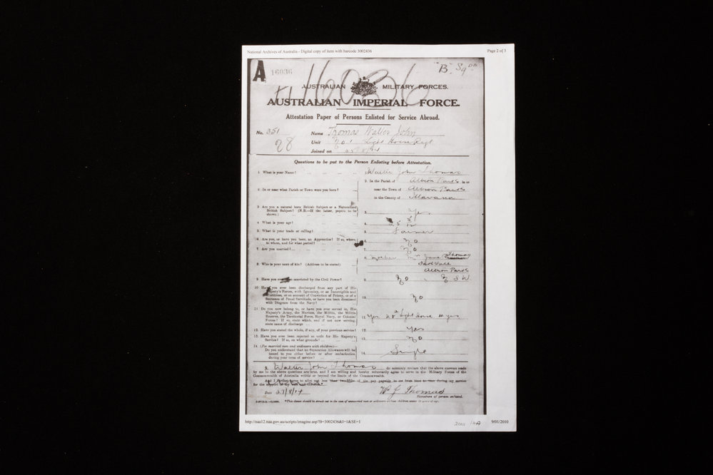 Enlistment Papers Walter John Thomas 