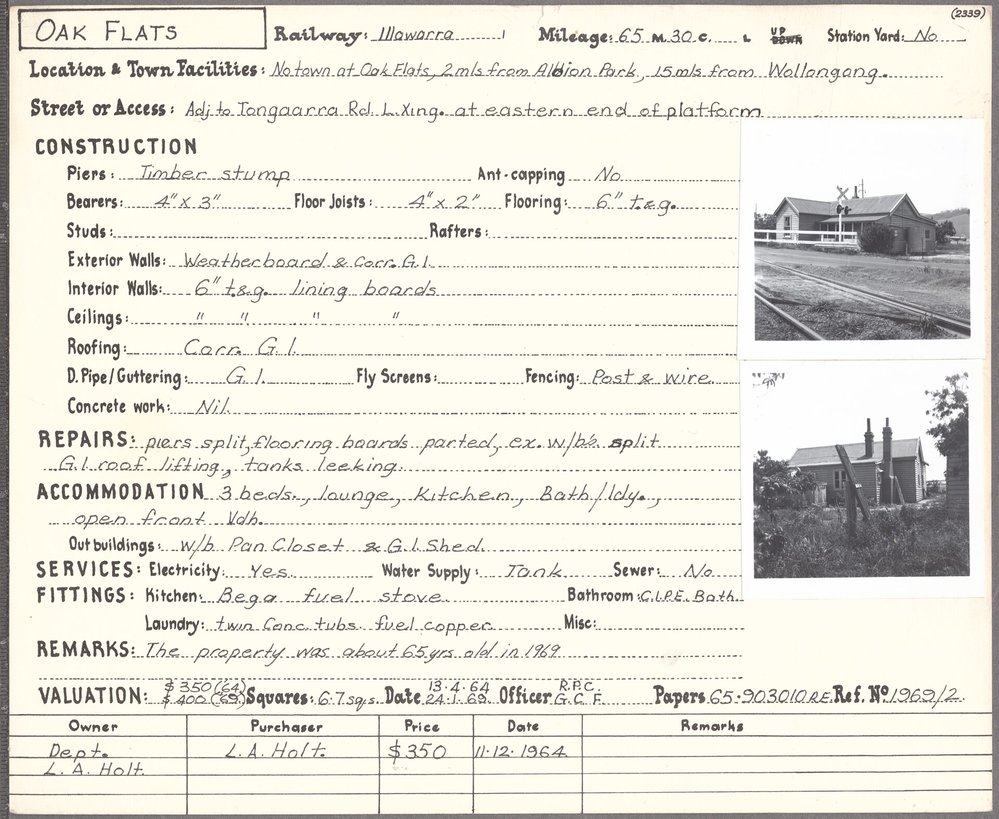 Oak Flats Railway Station and House Site Card