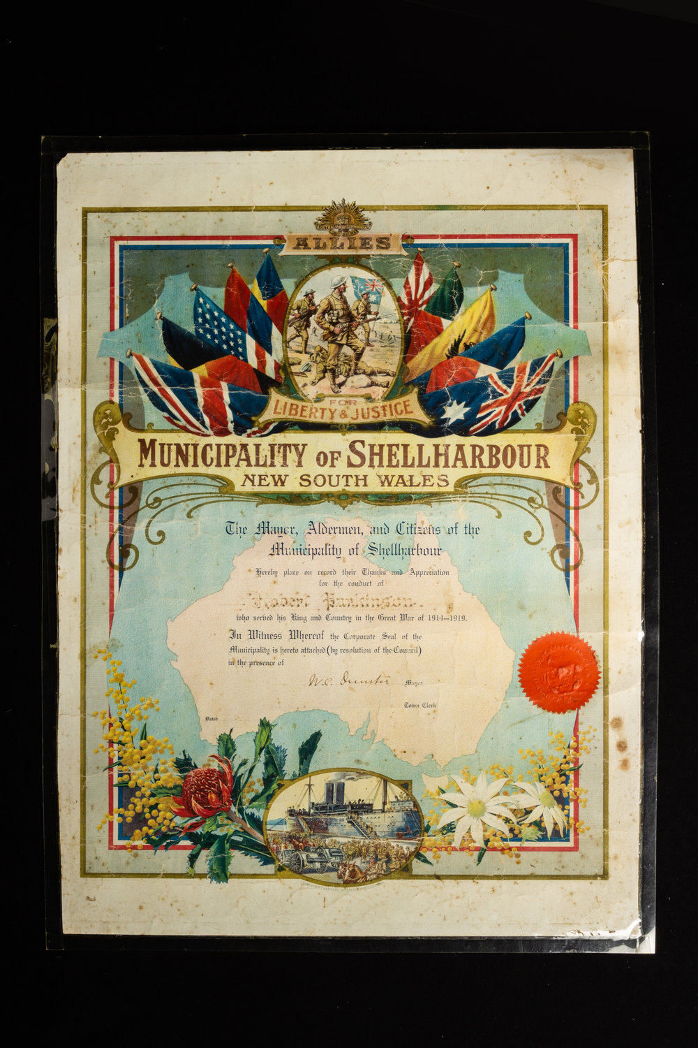 Certificate of Appreciation Robert Parkinson