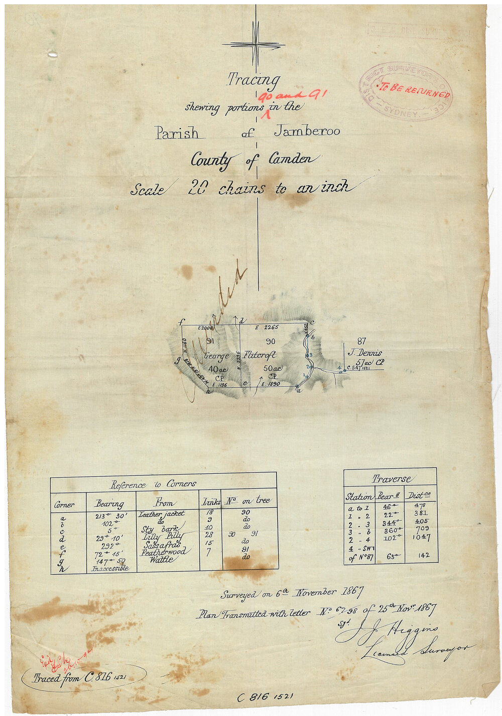 Plan (Tracing) Portions 90 and 91, Parish Jamberoo, County Camden