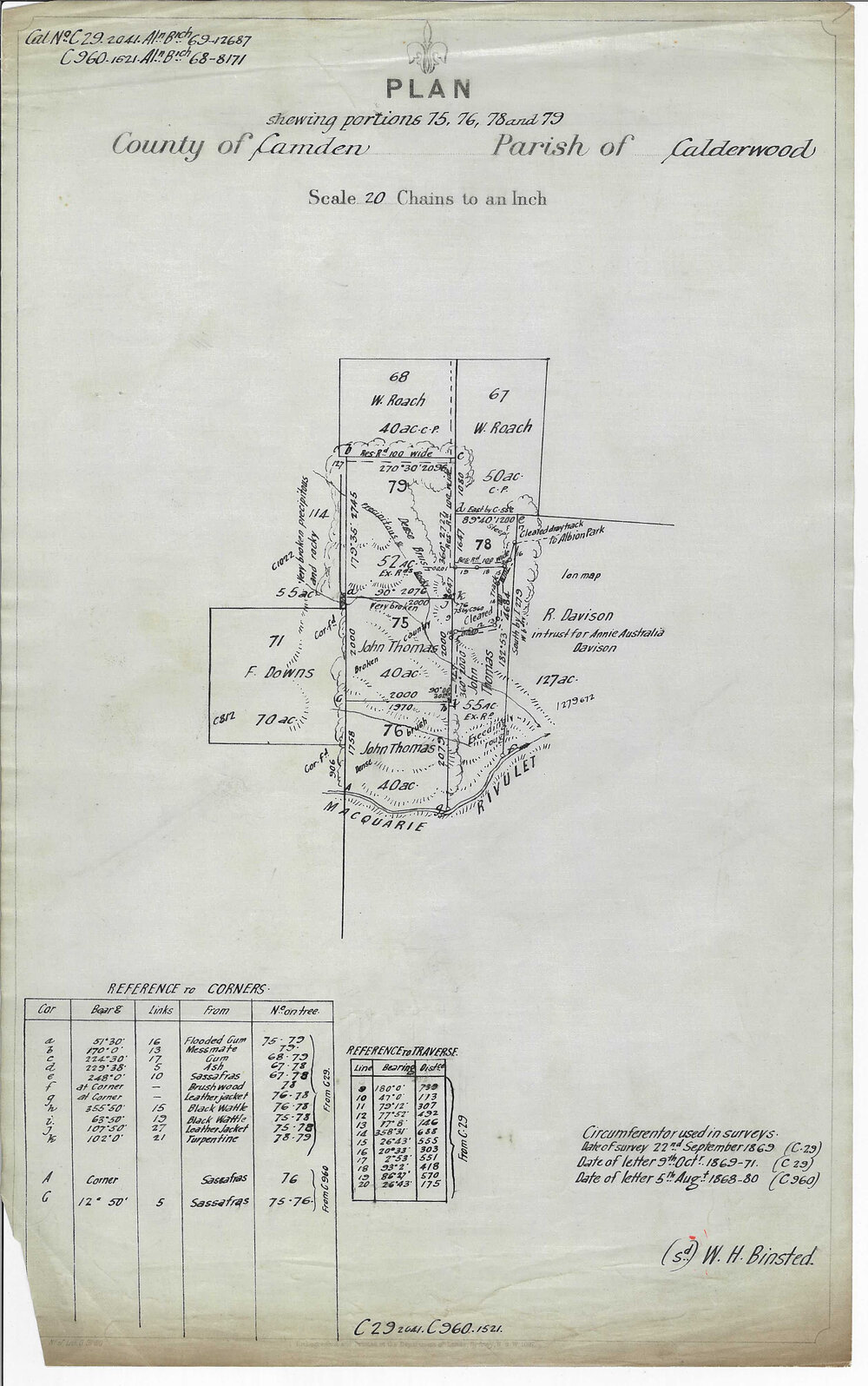 Plan Portions 75,76,78 and 79 Parish Calderwood, County Camden