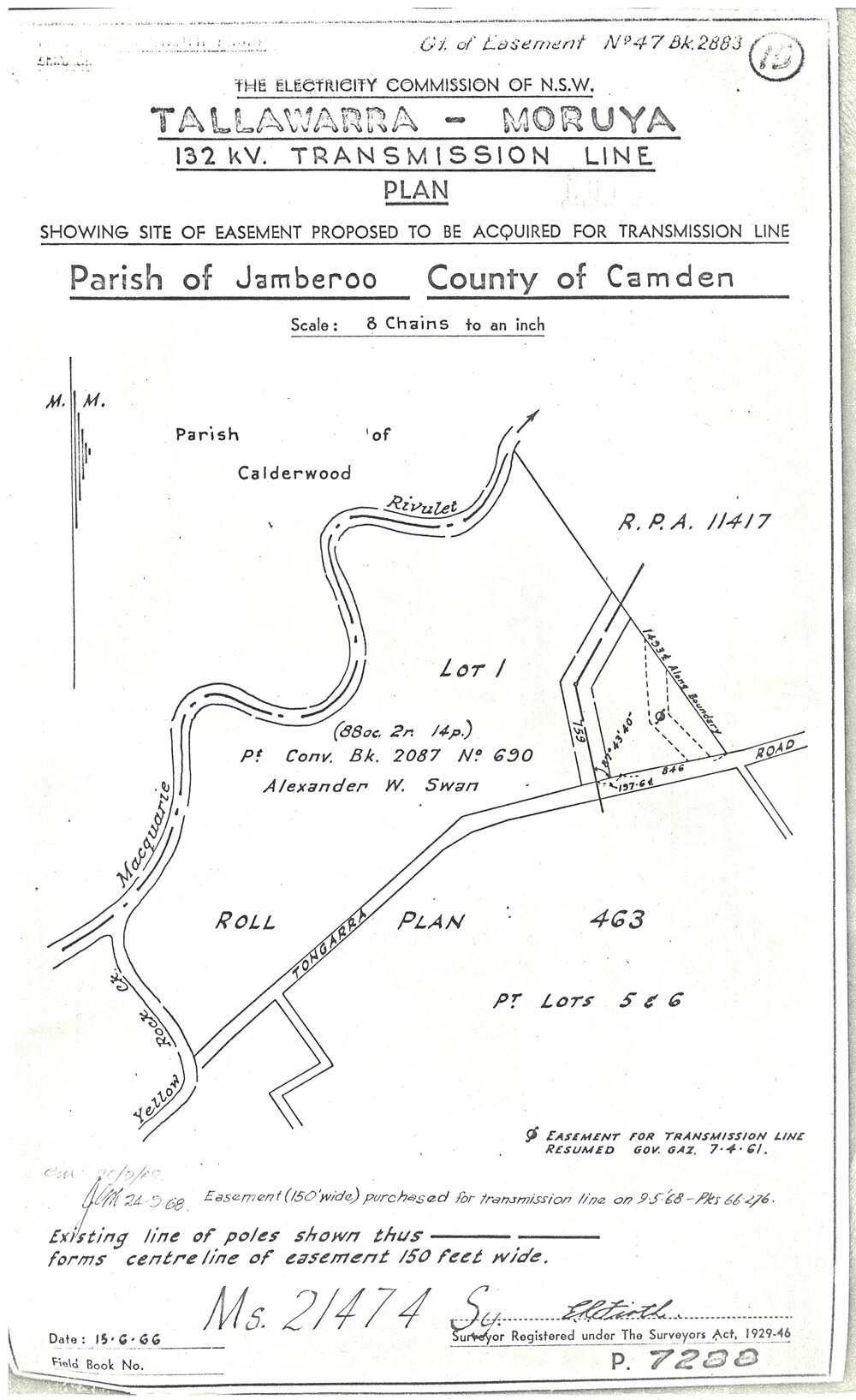 Plan Tallawarra - Moruya 132KV Transmission Line, Parish Jamberoo, County Camden