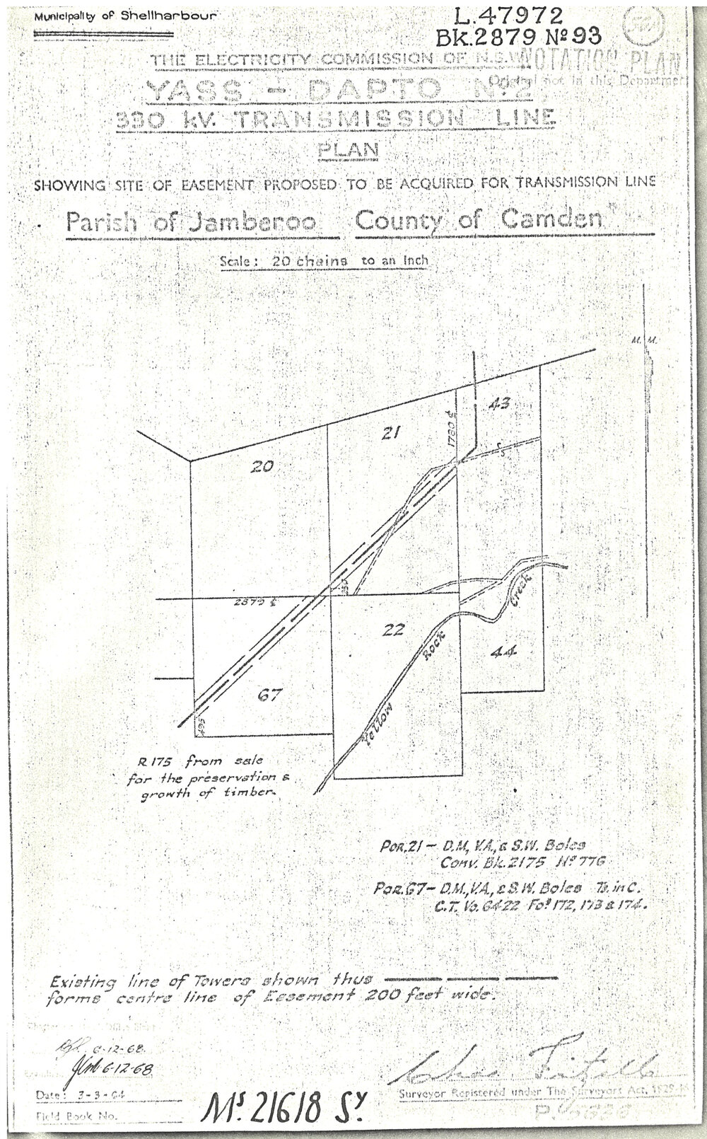 Plan Yass - Dapto No 2 330KV Transmission Line, Parish Jamberoo, County Camden