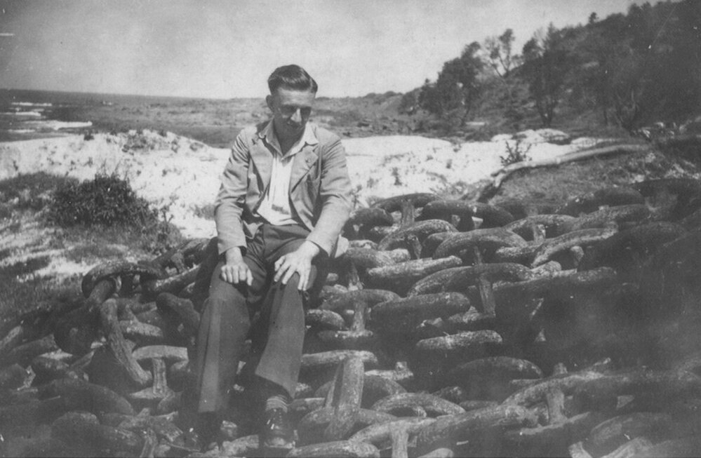 Jack Sharp Sitting on the Anchor Chain of the 'Cities Service Boston'