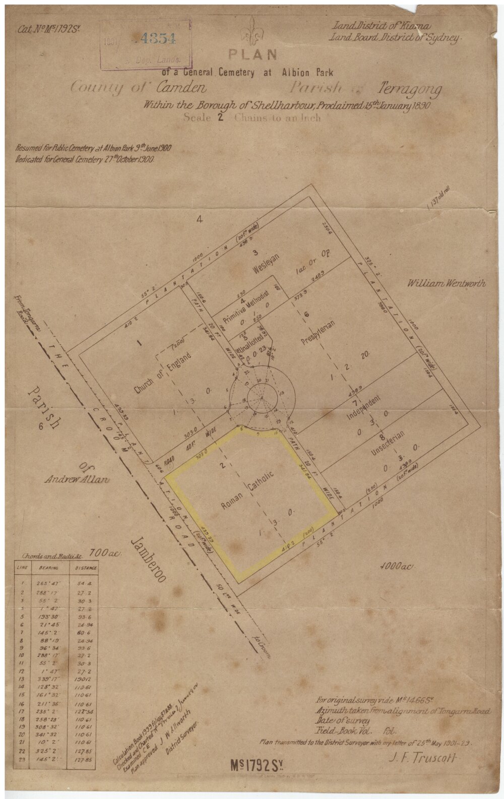 Plan of General Cemetery at Albion Park, Parish Terragong, County Camden