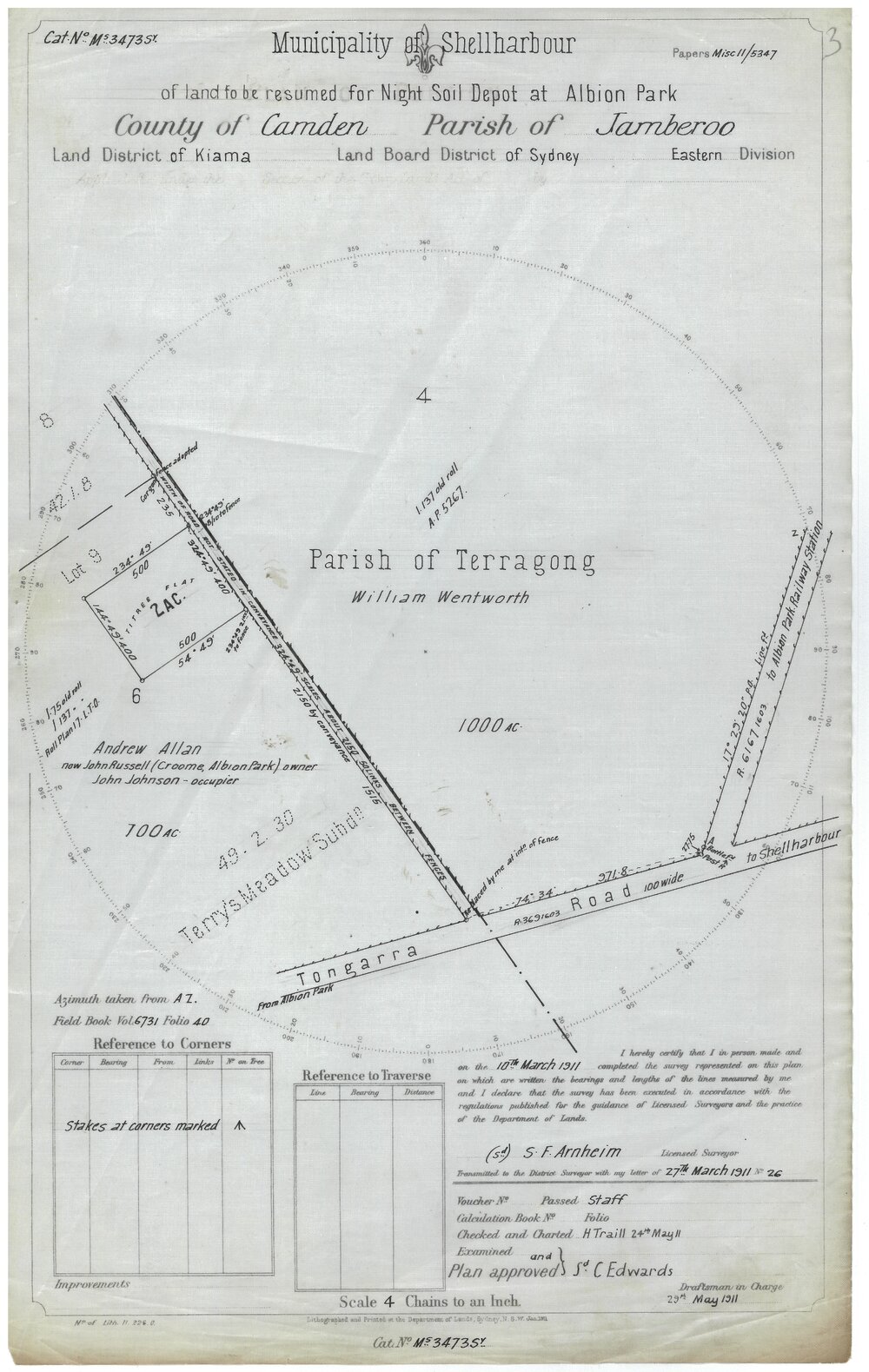 Plan of Land Resumed for Night Soil, Albion Park, Parish Jamberoo, County Camden