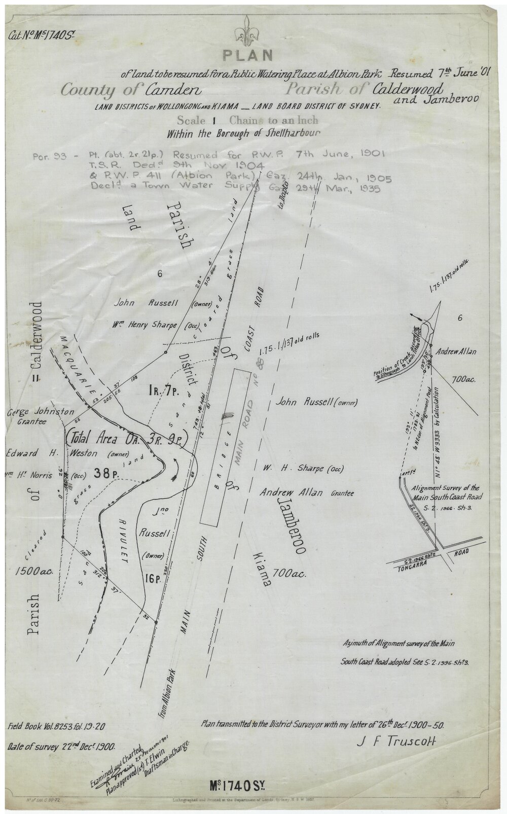 Plan of Portion 93 Resumed for Public Watering Place, Albion Park, Parish Calderwood &amp; Jamberoo, County Camden