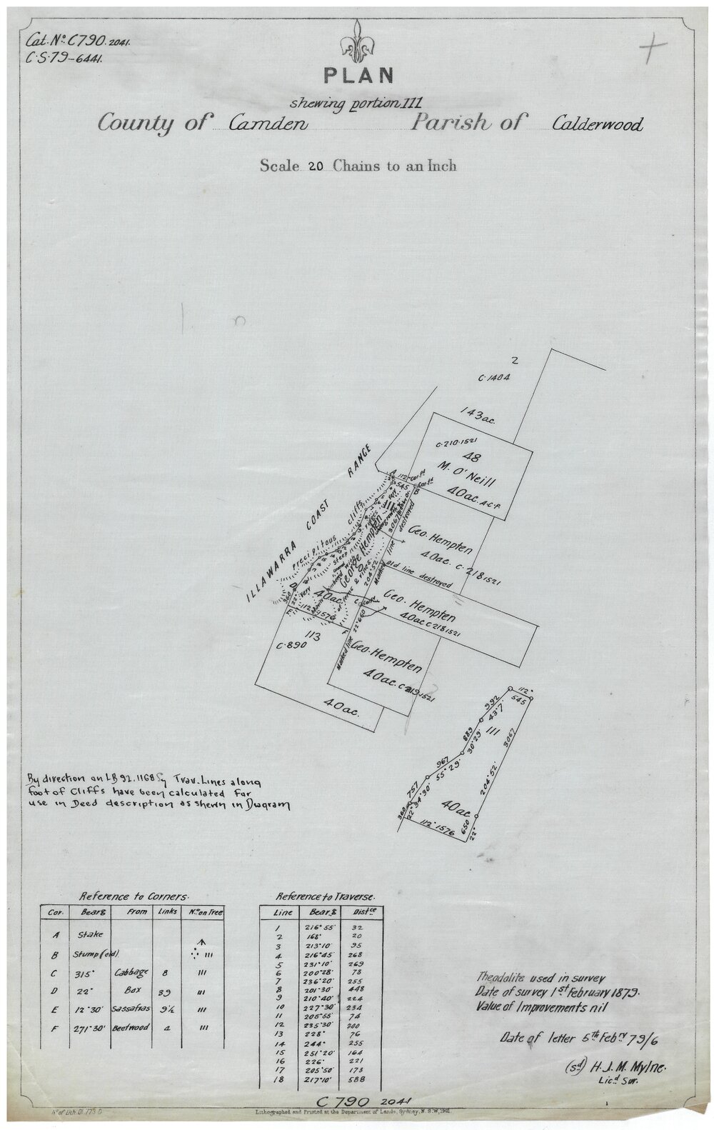 Plan of Area of 10 Acres Resumed for Public Cemetery, Albion Park