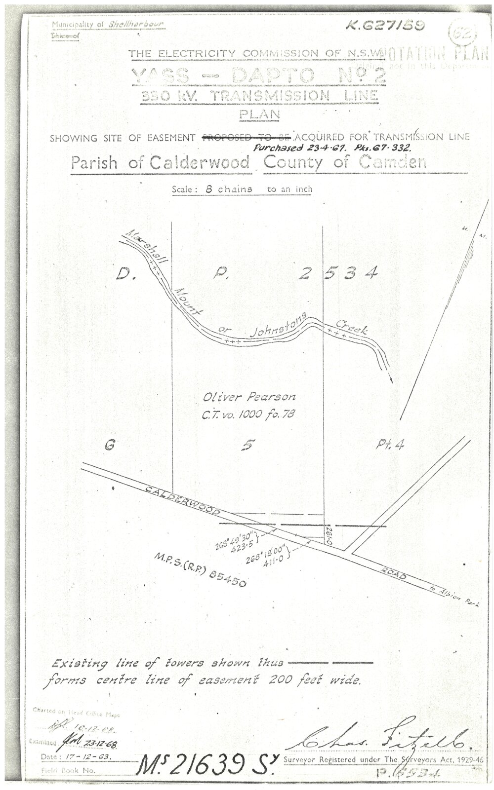 Plan of Yass to Dapto No 2 330KV Transmission Line, Parish Calderwood, County Camden