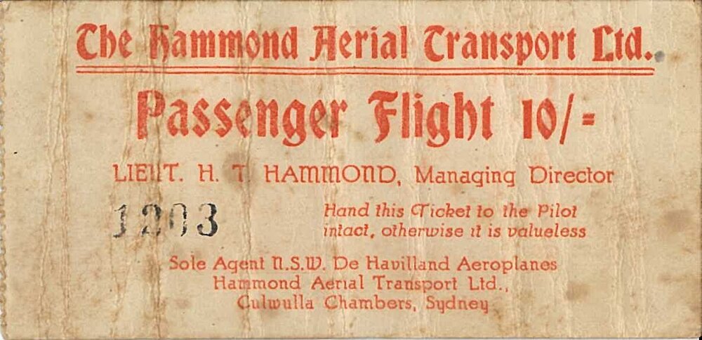 The Hammond Aerial Transport Ltd Passenger Flight Ticket
