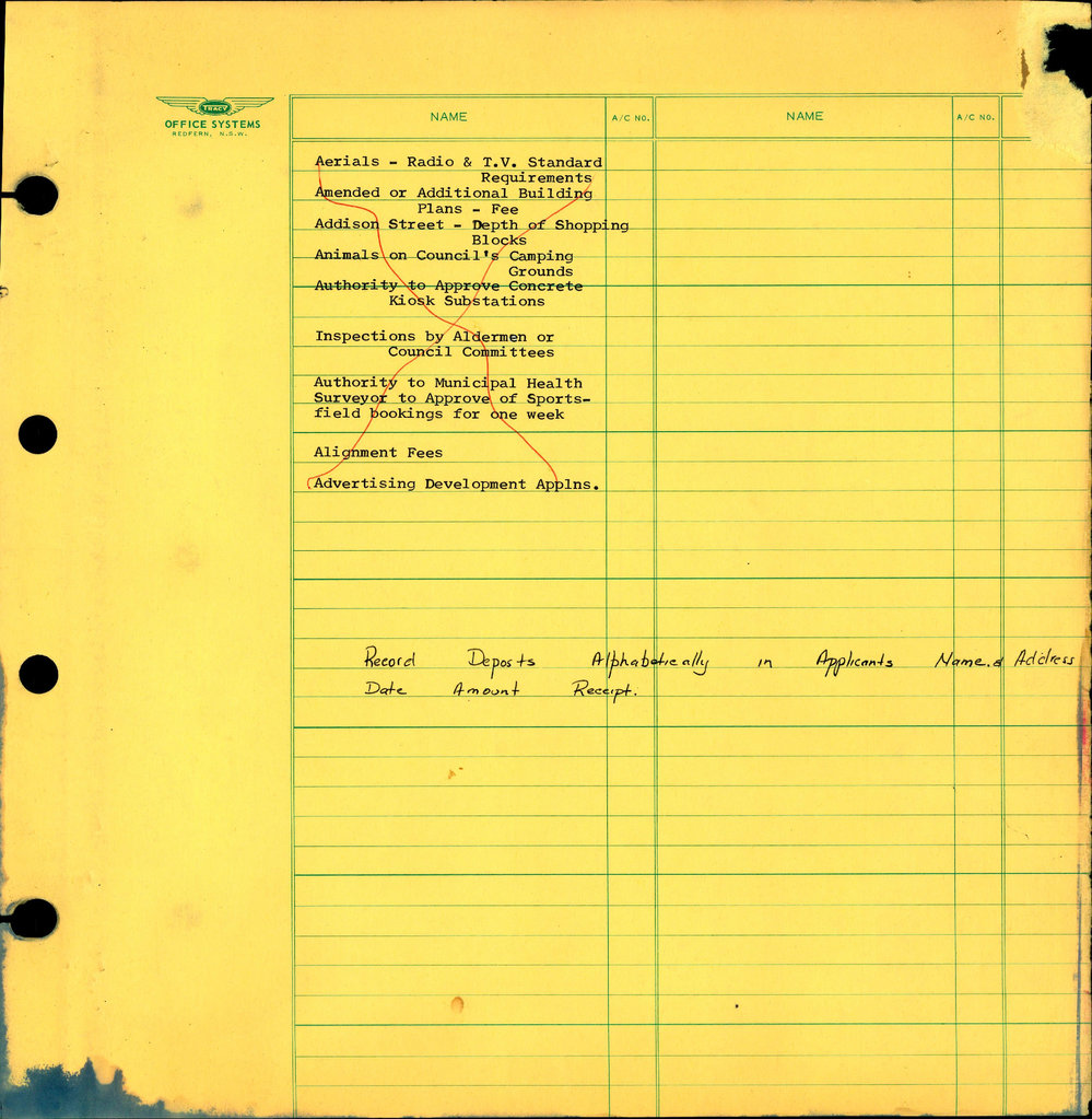 Shellharbour Municipal Council Kerb &amp; Guttering Deposit Register