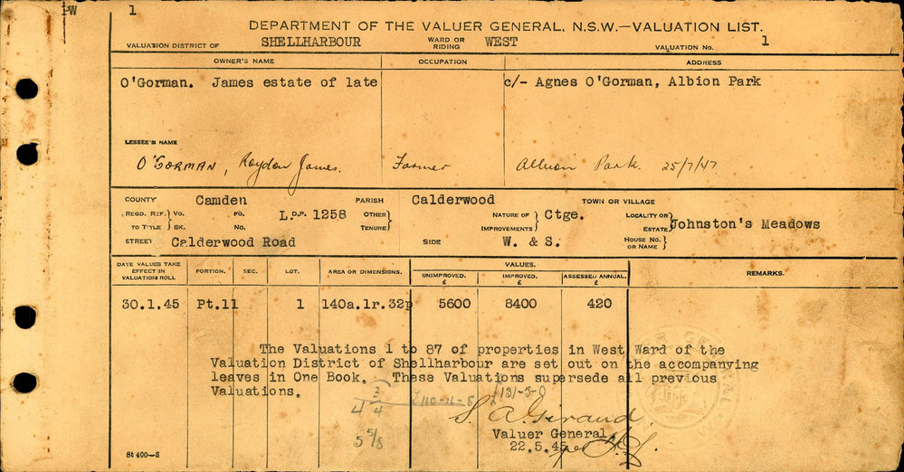 1945 - 1947 West Ward Valuation Book