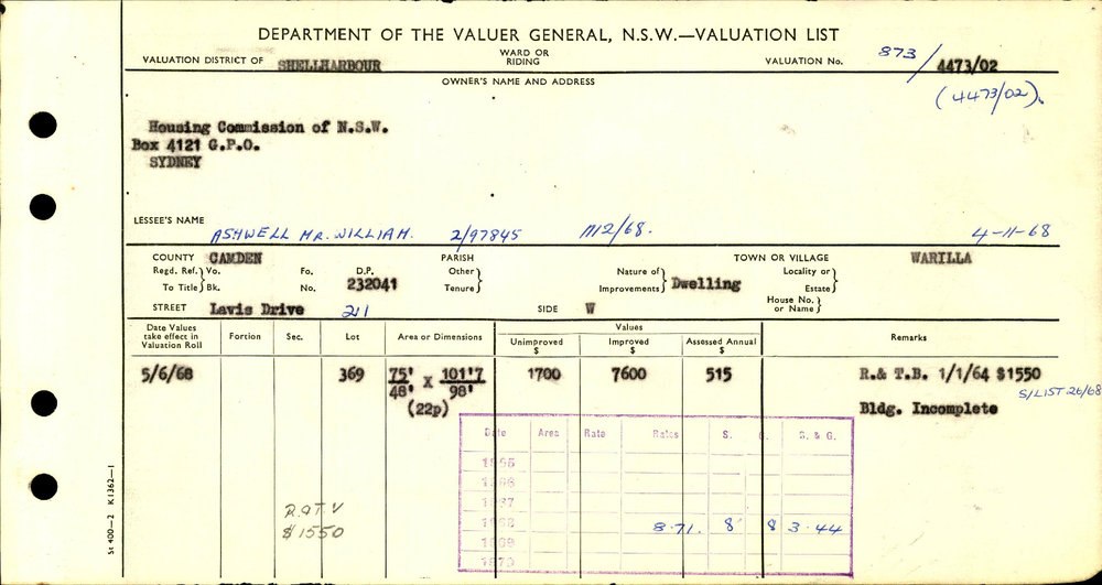 1964 - 1968 North Ward Valuation Book 5