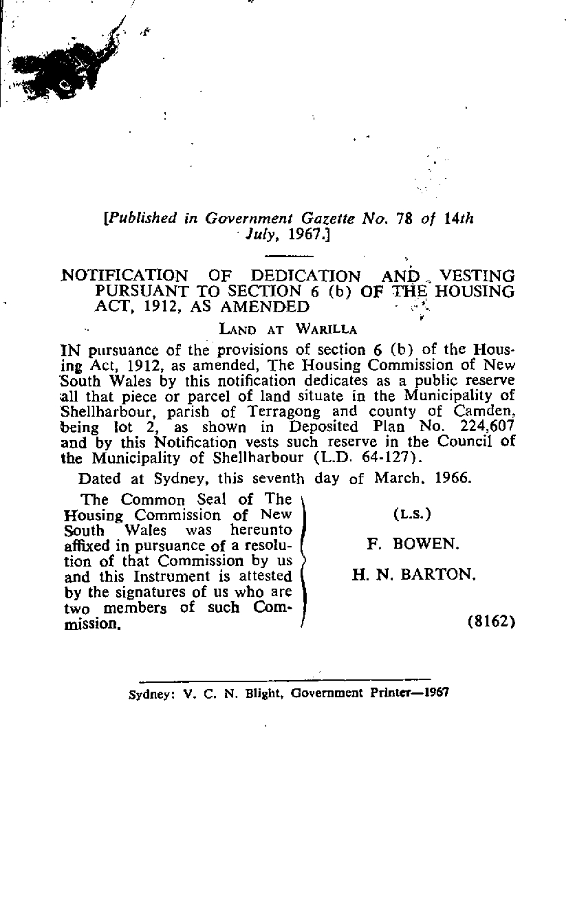 Vesting Housing Commission Land at Warilla 