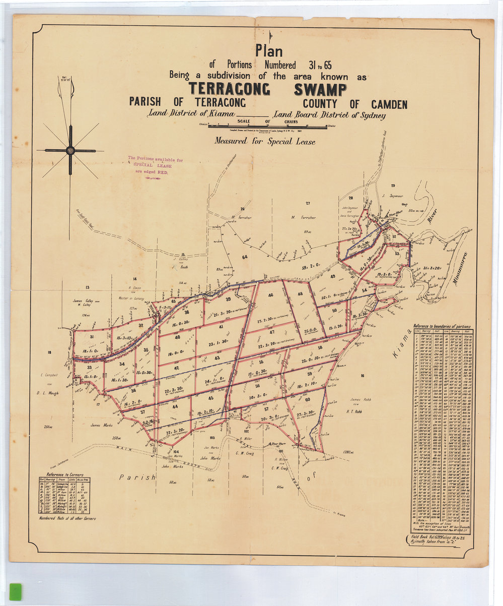 Plan of Subdivision of Terragong Swamp for Special Lease