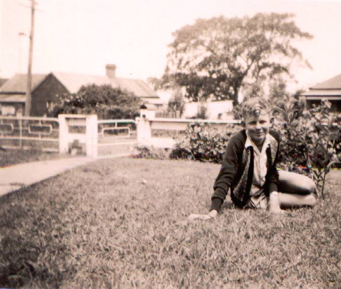Verne Adrian Robinson in the front yard at Adelaide Place, Shellharbour