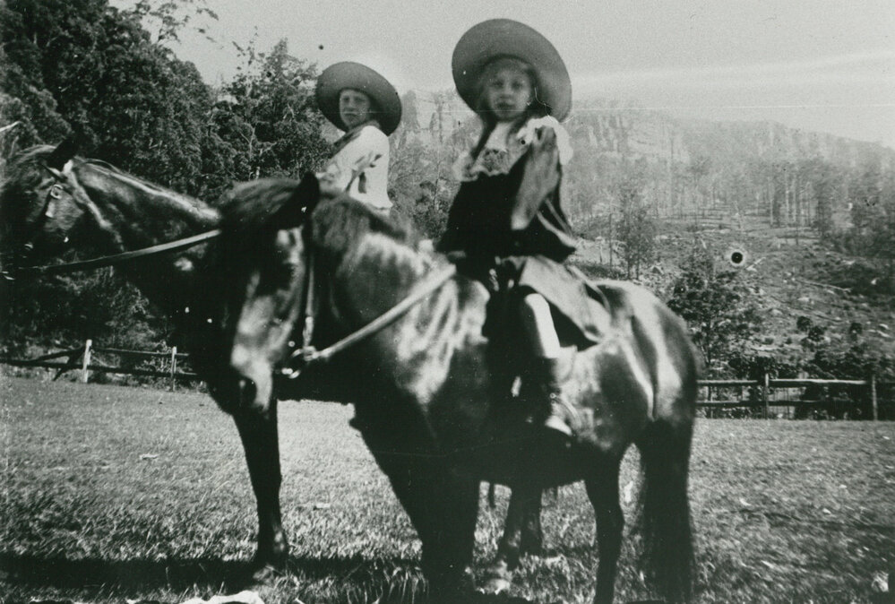 Ralph and Marie Thomas on their Ponies at 'Clover Hill'