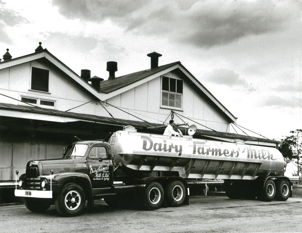 Dairy Farmers milk truck outside Illawarra Coperative Central Dairy Factory, Albion Park Rail