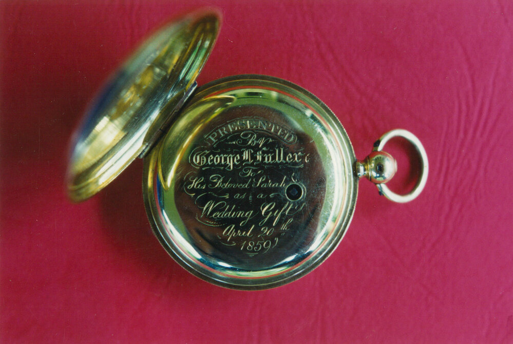 Gold watch presented by George L Fuller to his wife, Sarah