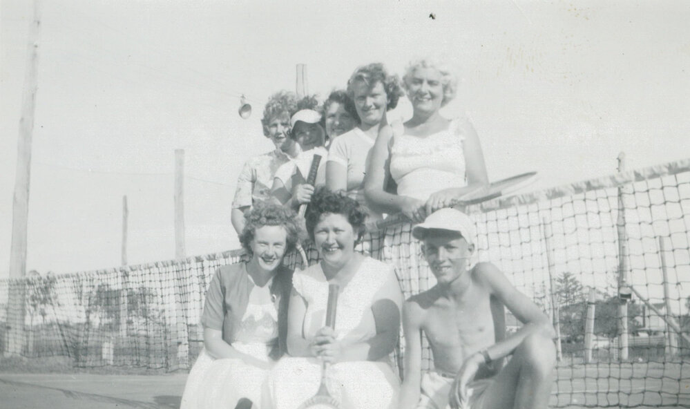 Des Stubbs with the Albion Park tennis ladies in the 1950s