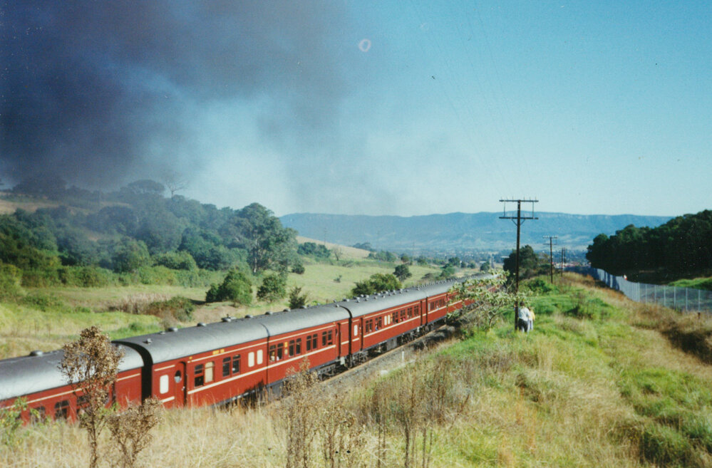 Steam train on the South Coast line from Oak Flats 1995