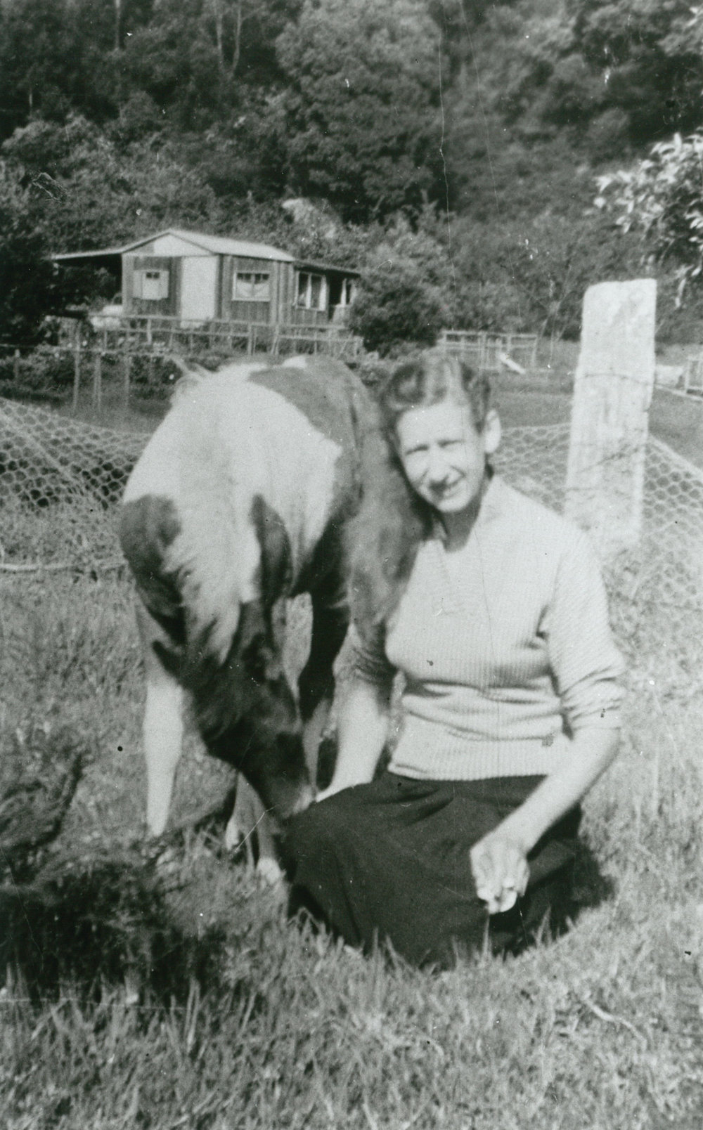 Jean Turner with Puff the Pony at 'Clover Hill', Macquarie Pass