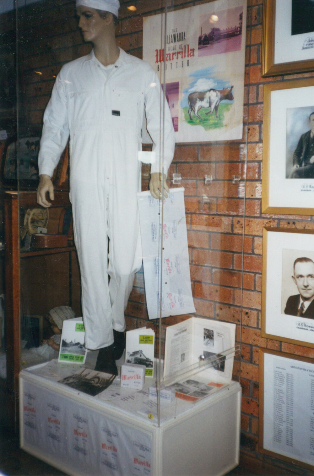 Tongarra Museum display of a uniform worn at the Chairman of the Illawarra Cooperative Central Dairy Factory