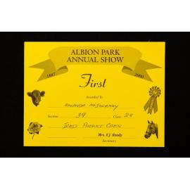 Albion Park Annual Show Award Cards 