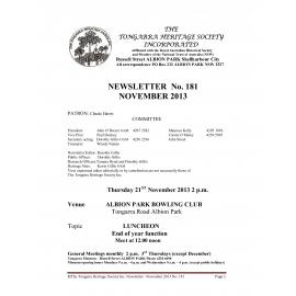 Tongarra Heritage Society Newsletter 181 November 2013