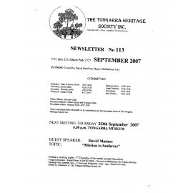 Tongarra Heritage Society Newsletter 113 September 2007