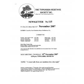 Tongarra Heritage Society Newsletter 115 November 2007