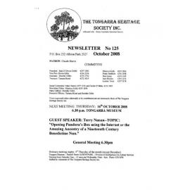 Tongarra Heritage Society Newsletter 125 October 2008