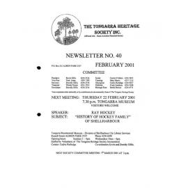 Tongarra Heritage Society Newsletter 40 February 2001