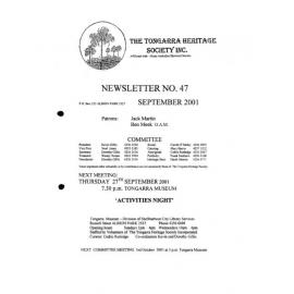 Tongarra Heritage Society Newsletter 47 September 2001