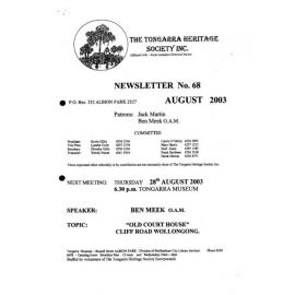 Tongarra Heritage Society Newsletter 68 august 2003