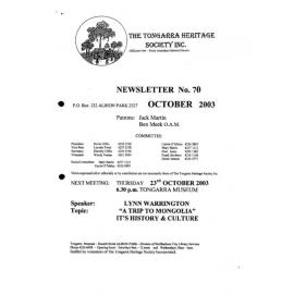 Tongarra Heritage Society Newsletter 70 October 2003