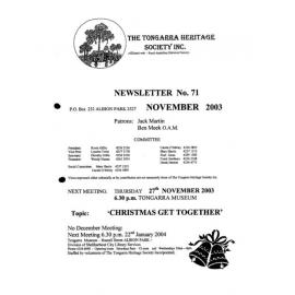 Tongarra Heritage Society Newsletter 71 November 2003
