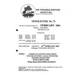 Tongarra Heritage Society Newsletter 73 February 2004
