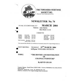 Tongarra Heritage Society Newsletter 74 March 2004