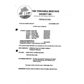 Tongarra Heritage Society Newsletter October 1997