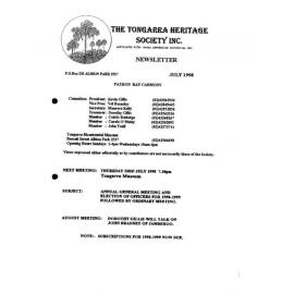 Tongarra Heritage Society Newsletter July 1998
