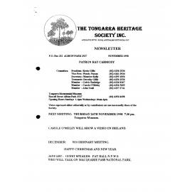 Tongarra Heritage Society Newsletter November 1998