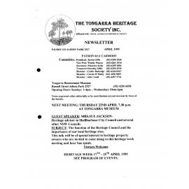 Tongarra Heritage Society Newsletter April 1999
