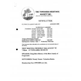 Tongarra Heritage Society Newsletter August 1999