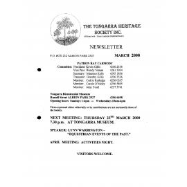 Tongarra Heritage Society Newsletter March 2000