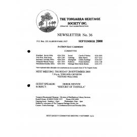 Tongarra Heritage Society Newsletter 36 September 2000