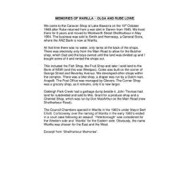 Memories of Warilla by Olga and Rube Lowe