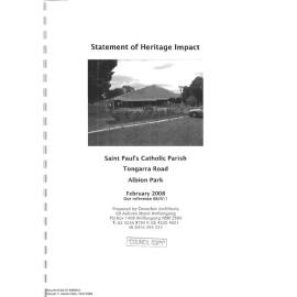 Statement of Heritage Impact Saint Paul's Catholic Parish, Albion Park
