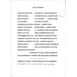 Albion Park and Shellharbour Deed Collection