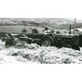 Cam Craig bailing oaten hay at Tongarra about 1956